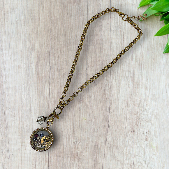 Origami Owl Gold Tone Swarovski Crystal Locket "Blessed" Necklace Charm Mom Love - Picture 2 of 9